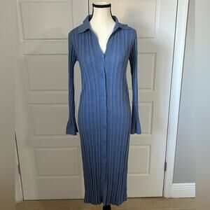 Anthro MOL knits dusty blue collared long sleeve sweater midi dress button up M